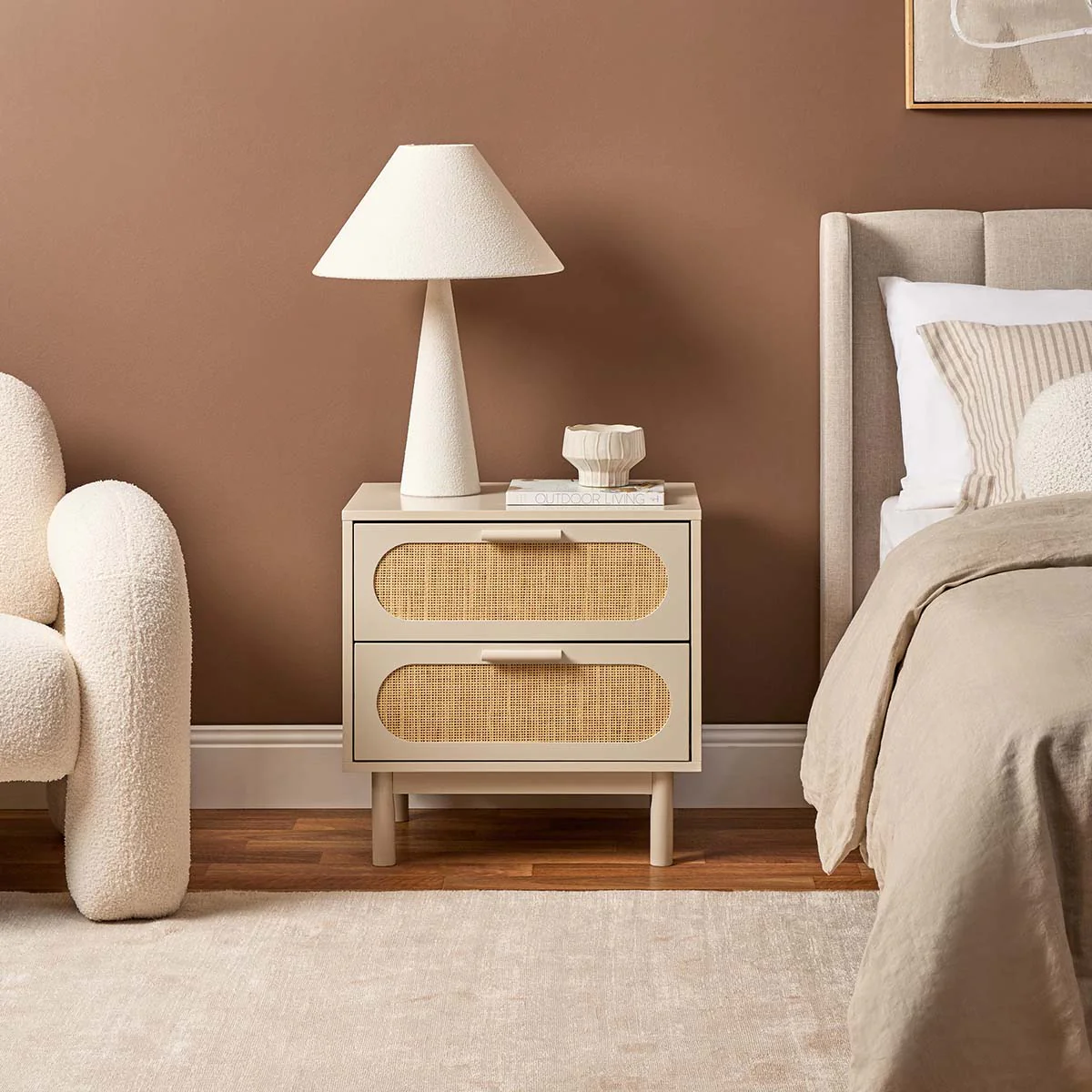Canyon Two Drawer Bedside Table - Beige/Natural