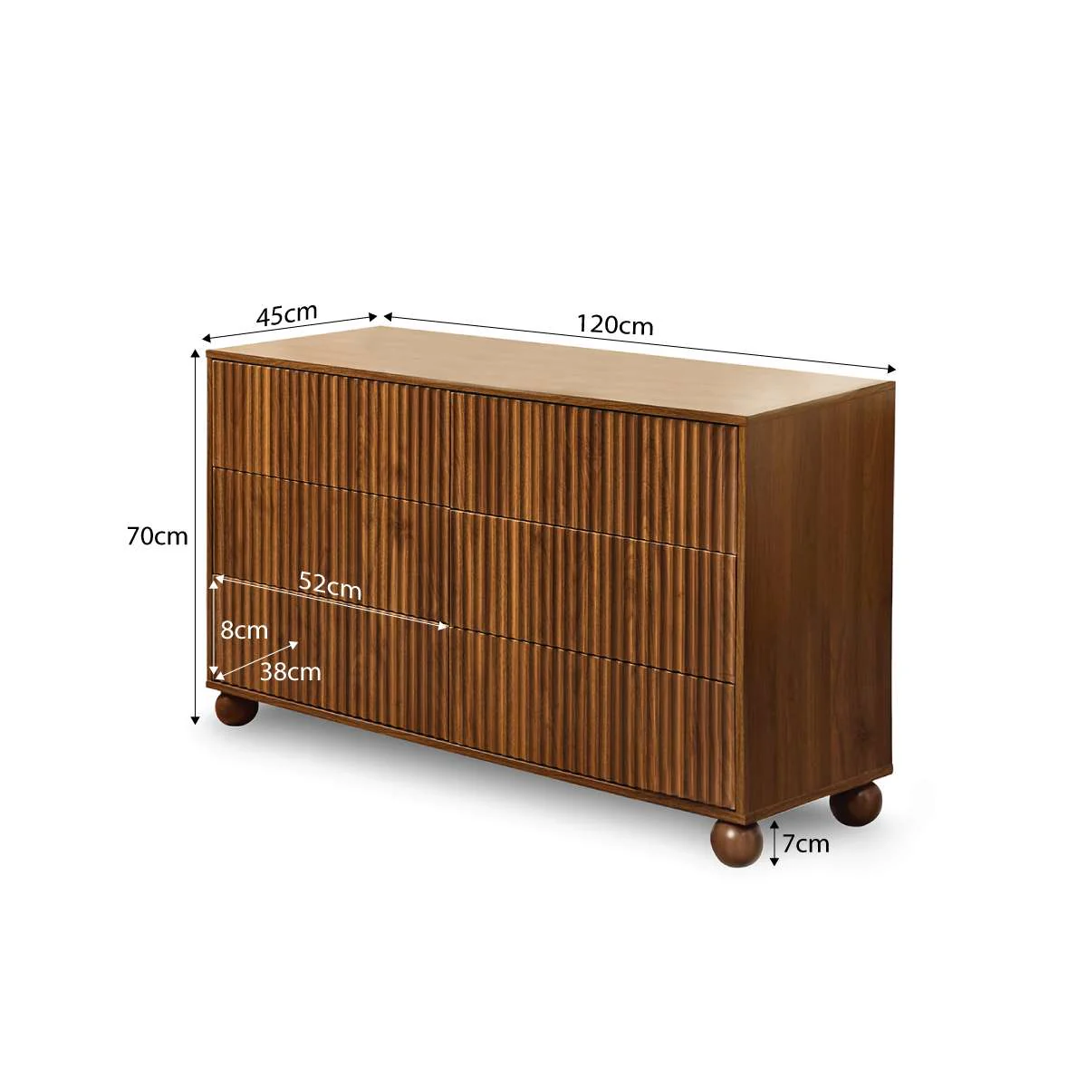 Deven Ball Feet Six Drawer - Walnut - Image 6