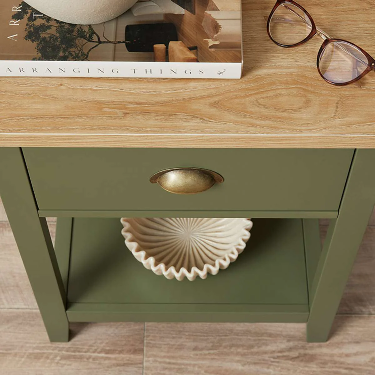 Hastings Bedside Table - Olive Green/Natural - Image 4