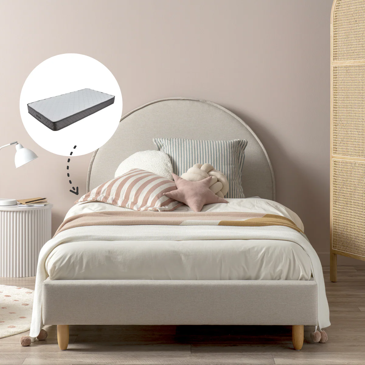 Imogen Single Bed Natural + Mattress Bundle