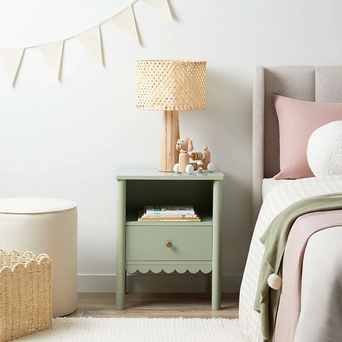 Maisie Scalloped Bedside Table - Sage Green - Image 2
