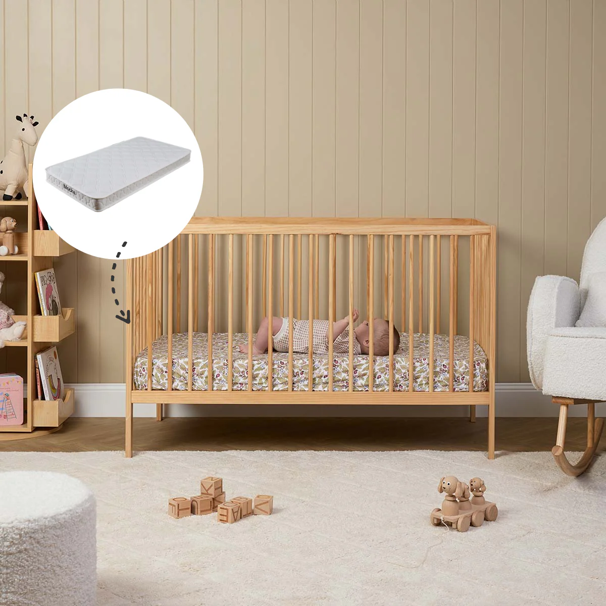Mocka Dream Cot Natural + Mattress Bundle