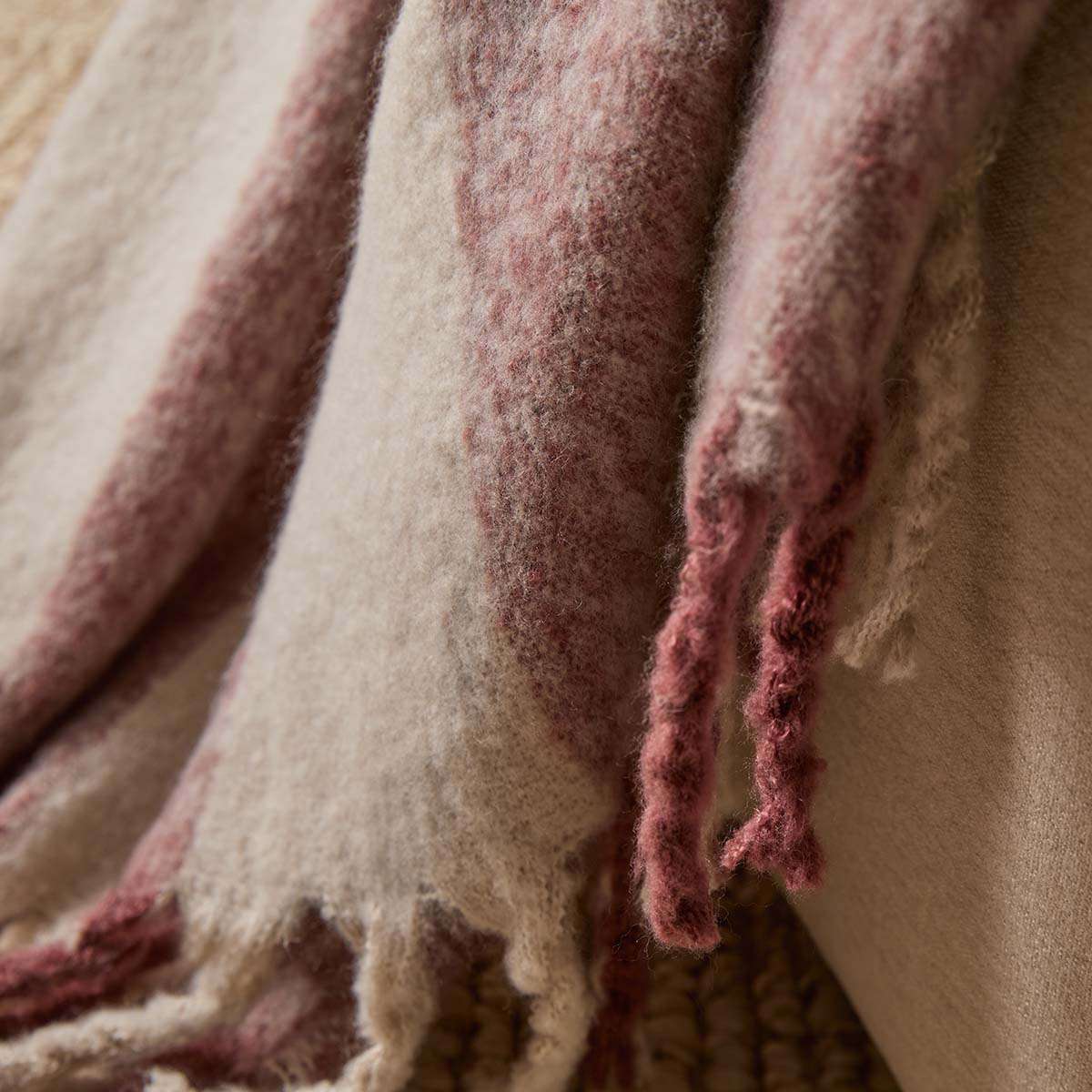 Mocka Stripe Throw Blanket - Raspberry and White Chocolate - Image 2