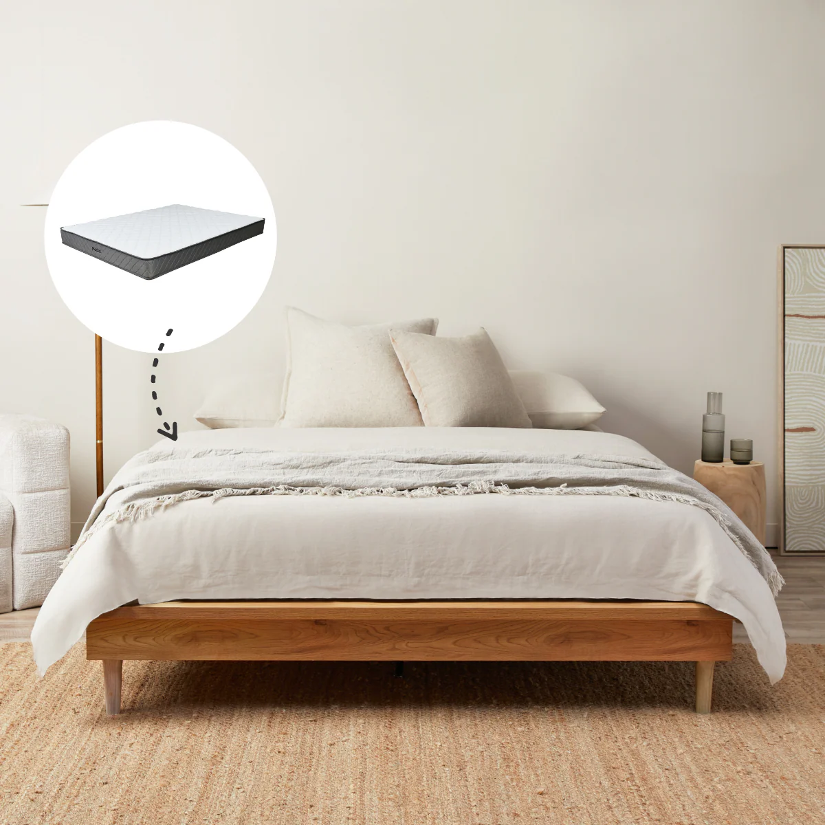 Queen Bed Base - Natural and Vale Queen Mattress Bundle