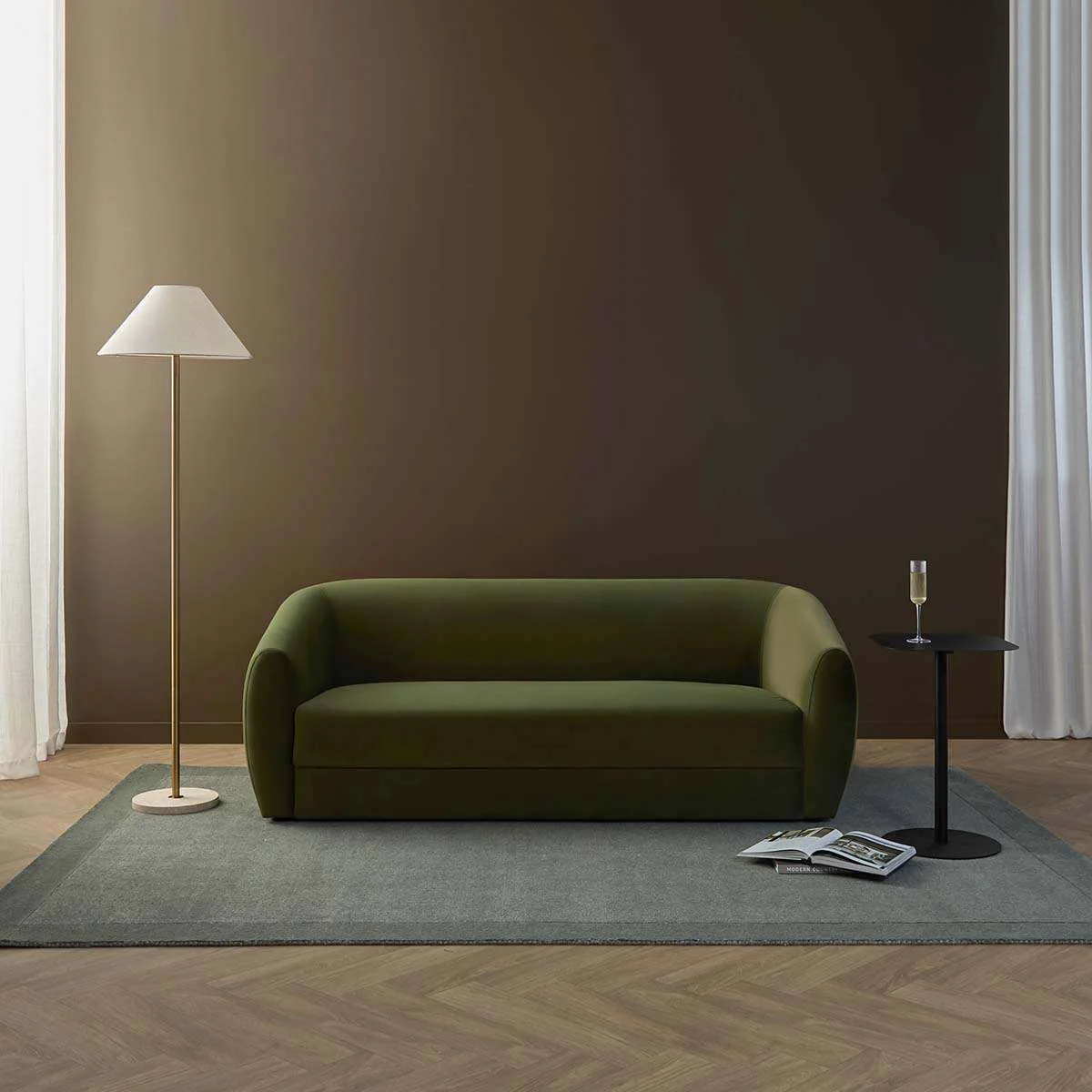 Reign 2.5 Seater Sofa - Olive Green Velvet - Image 3
