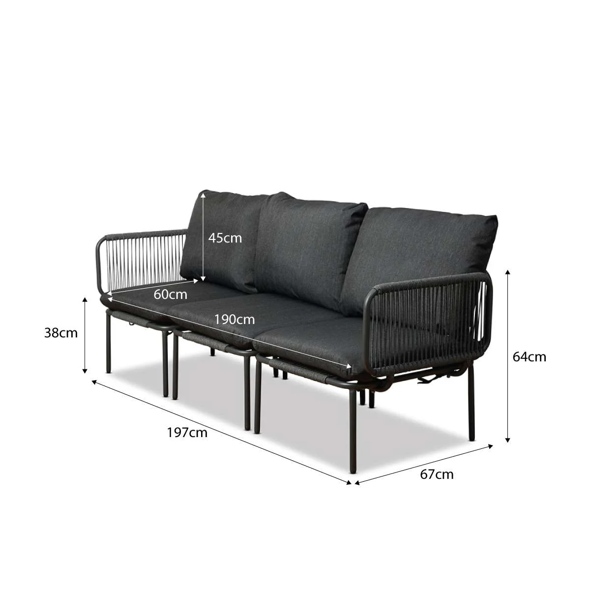 Sorrento Outdoor Three Seater Sofa - Charcoal - Image 6