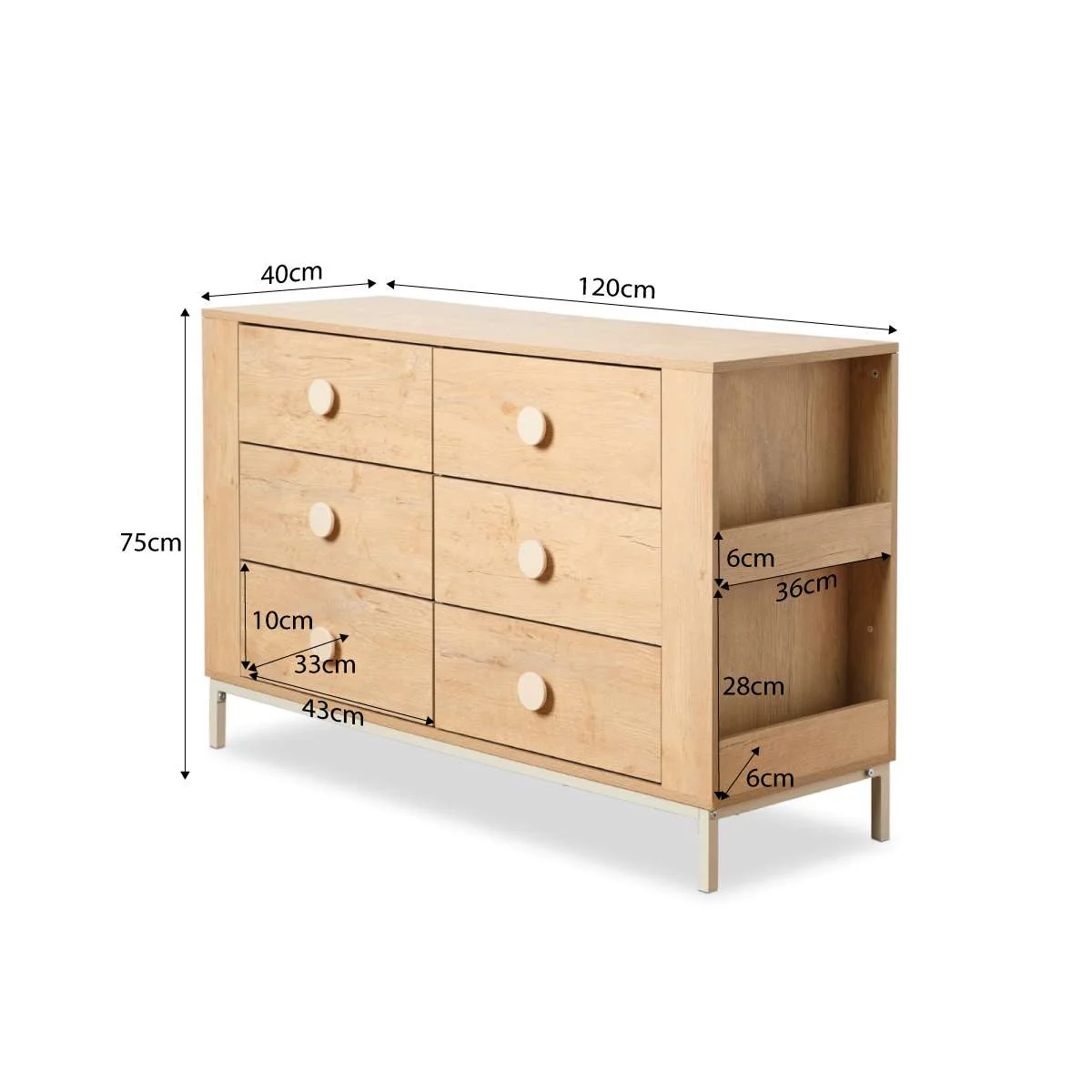 Spotty Six Drawers With Storage - Cream - Image 10