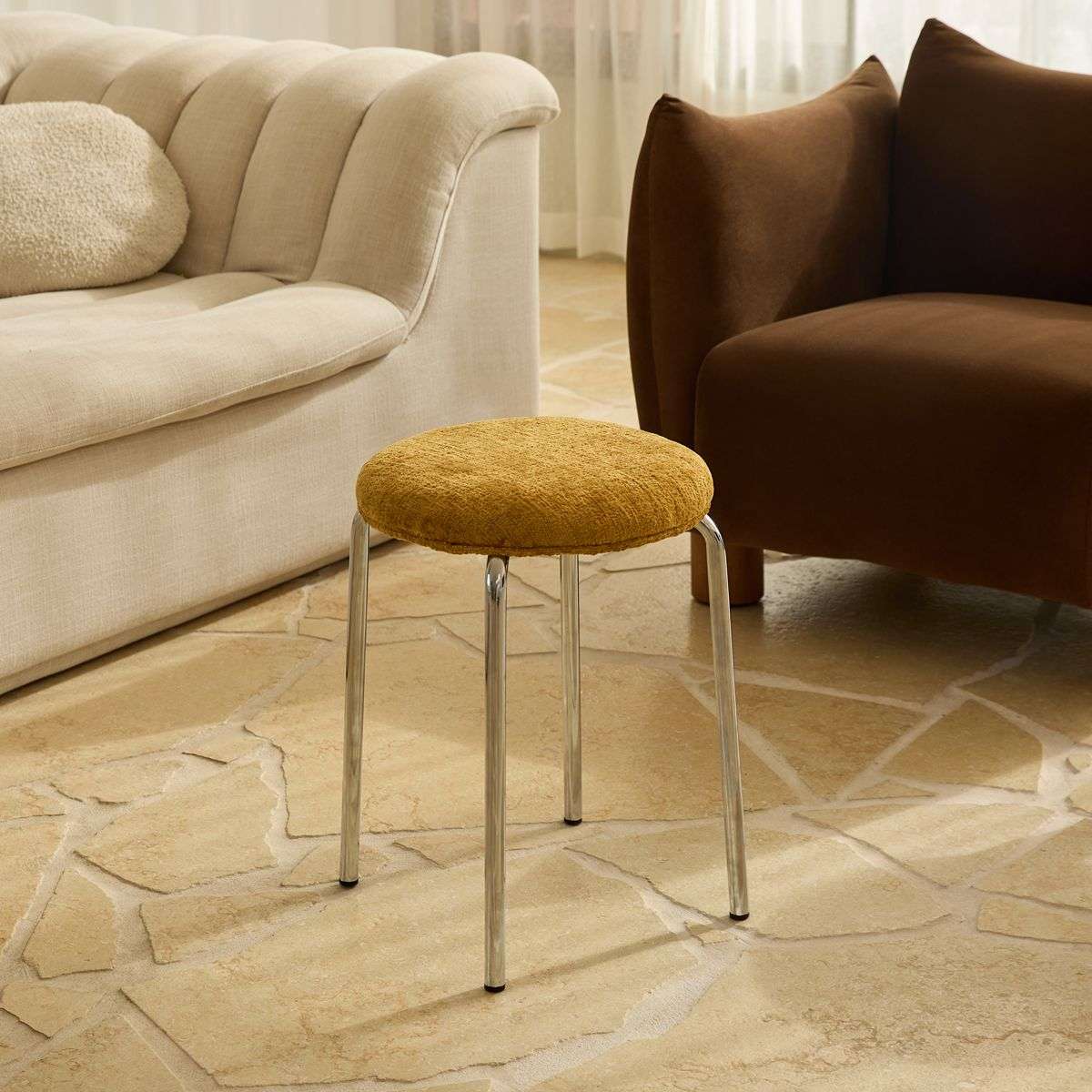 Vivi Chrome Stool - Mustard Cheneille - Image 3