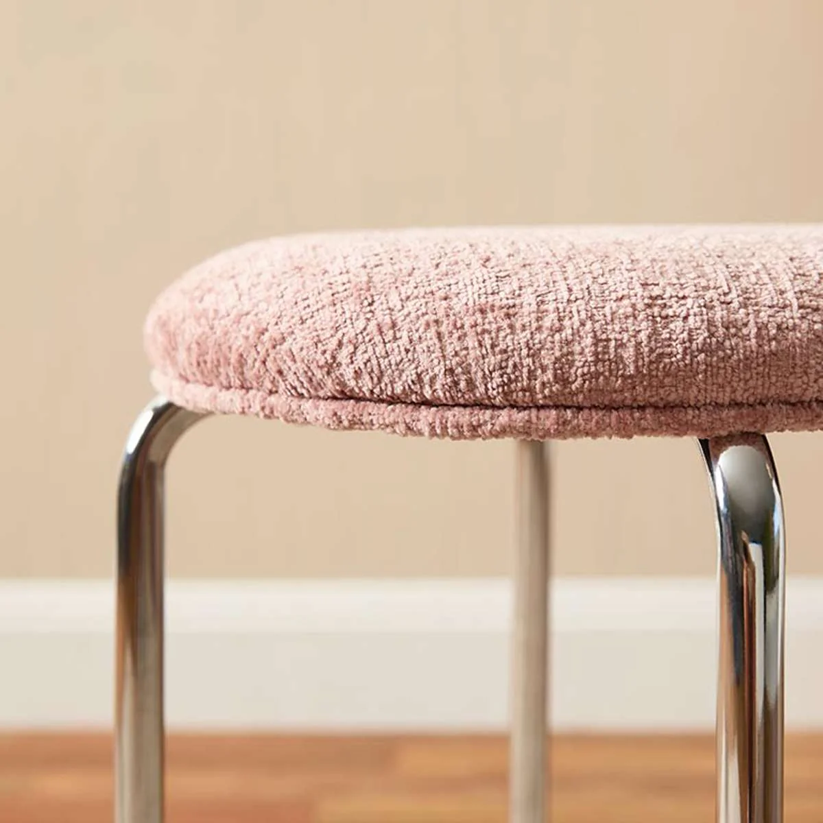 Vivi Chrome Stool - Pink Chenille - Image 5